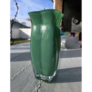 VTG Sasaki Crystal Handcrafted Frost Green Art Glass Vase 8.75" Japan Modern